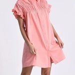 Lili Sidonio Anthropologie Smocked Button Front Mini Shirt Dress Pink Coral sz S Photo 0