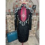 dress 100% silk beaded sheer bust high collar black white Size 10 Photo 2