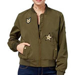 Hippie Rose ⭐️  Sequinned Patch Bomber Jacket Army Green Coat‎ Outerwear Size XL Photo 0