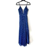 AQUA  Navy Blue & Metallic Gold Halter Maxi Dress Gown Size 0 Photo 1