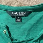 LAUREN Ralph LAUREN Shirt Womens Sz S Green Lace Up Cuff Sleeve Gold Short Slv Photo 2