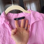 ZARA  linen button down shirt long sleeve bubblegum pink top gold buttons collar Photo 2