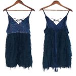 Free People  Tulle Flutter Mini Dress Beaded Backless Navy Black Size‎ Large New Photo 2