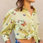 Sundays  Butterfly Flutter Print Button Down in Lime Photo 0
