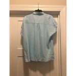 Orvis Women's Size Large Blue Linen Blend Button Short Sleeve Top Cap Sleeves Photo 6