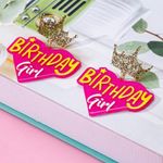 👑👑👑3 for 12$👑👑👑Pink Birthday Girl Earrings with Gold Glitter Crown Pink Photo 1