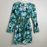 womens beach coverup Swim Tropical Resort Vacation 100 Cotton Boho M Floral Blue Size M Photo 1