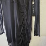 Bebe NWT  701782A Mesh Long Sleeve Vneck Illusion Midi Dress Black Size Large Photo 3