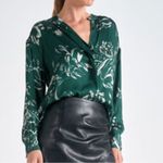 Elan  Green Floral Print Button Down Shirt(Size Medium) Photo 2