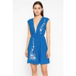 Yumi Kim  Fairy Silk Floral Embroidery V-Neck Mini Dress XS Blue Boho Cottagecore Photo 6