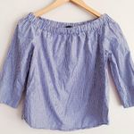 ZARA Blue Striped Off The Shoulder Poplin Top Size XS Photo 2