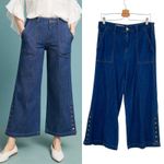 Anthropologie  Pilcro High-Rise Cropped Wide-Leg Jeans Snap Hem‎ Size 29 Photo 1