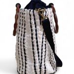 World Market Black Tan Stripe Bucket Bag with Ring Wood Handles Photo 1