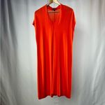 Eileen Fisher Lightweight Jersey Stretch Drape V Neck Dress in Flame Size Large Photo 3