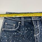 Petrol Blue Denim Mini Skirt Rhinestone Women 4 Western Y2k Frayed Hem Festival Photo 2