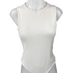 Aritzia  Babaton White Sleeveless Ribbed Knit Tank Thong Bodysuit Top Size L Photo 0