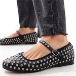 House of Harlow 1960 Bedazzled Studded Black Ballerina Flats size 8.5 NEW Photo 1