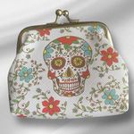 Floral Skull Print Coin Purse White Photo 4