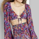 Wild Fable Long Sleeve Floral Coloful Crop Top Cinched Bell Sleeve Tie Bust Sz M Photo 1