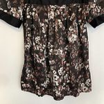 Apostrophe Brown Tan Coral Pink Floral Satin Square Neck Short Sleeve Blouse S Photo 2
