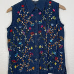 New Direction Floral Embroidered Sleeveless Button Front Denim Vest Size Medium Photo 0
