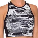 Betsey Johnson Performance Sports Bra Crop Top Black Grey Floral Stripe Size XS Photo 0