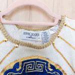 VTG Bonnie Boerer Women Novelty Sweater Size XL Ivory Bird Embellished 80s Artsy White Photo 3