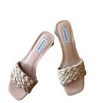 Steve Madden NEW Palas Braided Slide Sandal Block Heel Cream Tan Photo 3