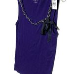 Loft Ann Taylor  Purple Ribbed Cotton Tank Top Chain Lace Accent Bow Women XL NWT Photo 1