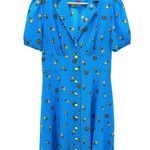 Betsey Johnson Womens Blue Lemon Polka Dot V Neck Collar Button Down Dress 4 Photo 0