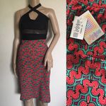 LuLaRoe  Cassie Printed Red & Teal Pencil Skirt M Photo 2