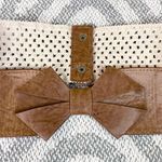Faux Leather Cognac Brown Cream Crochet Waist Belt Small Photo 1