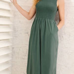 Garnet Hill NWT  Eva Smocked Knit Tank Dress Green Large Photo 0