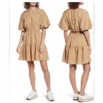 Madewell  Dress Women's Size M Tan Brown Short Sleeve Tiered Mini Button‎ Back Photo 1
