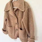 Free People So Soft Cozy Brown Sherpa Button Front Peacoat Sz S Photo 6