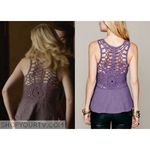 Free People Floral Cotton Purple Sleeveless Round Crochet Peplum Tank Top Size S Photo 4