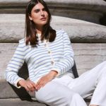 Jessica Simpson NWT L  Blue Striped Cardigan w/Gold Pearl Buttons L Photo 1