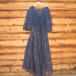 Mac Duggal  20283 Womens Blue Embellished Plunge Neck Puff Sleeve A Line Gown Photo 11