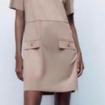 ZARA Faux Suede Mini Dress L Tan Photo 0
