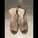 Tory Burch  Beige Brown Gemini Link‎ Peep Open Toe Slingback Suede Bootie Size 7 Photo 2