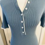 Merokeety Women's V Neck Ribbed Knit Midi Dress Short Sleeve Button Elegant Bodycon Sweater Dress Photo 5