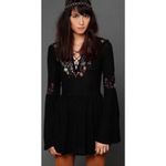 Free People Black Embroidered Floral Tunic Top Whimsy Pirate Women's size Medium Photo 9