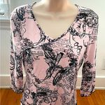 Armand Thiery Affinites French pink novelty newspaper boho blouse, size 2 art Photo 0