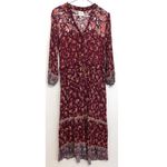 Knox Rose Floral Print Long Sleeve V-Neck Button Down Shift Midi Dress Burgundy Photo 2