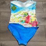 Kate Spade  Ocean Grove Underwire Halter One Piece Swimsuit Blue Pink Size XL Photo 3