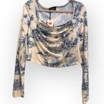 Cider Blue Toile Print Long Sleeve Crop Top – Size XL - NWT Photo 1