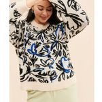 Anthropologie Floral Pop Embroidered Pullover Sweater Size XS Blue Motif Photo 0