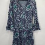 Maeve  Florence Floral Print Swing Mini Dress Bell Sleeve Blue Womens Medium Photo 0