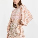 Zimmermann Lyre Wrap Billow Mini Dress Women’s Size 4 US 12 Light Pink Linen Photo 0