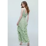 Alice + Olivia  Sage Green Ruffle Maxi Dress V Neck Tie Waist Size 2 Photo 1